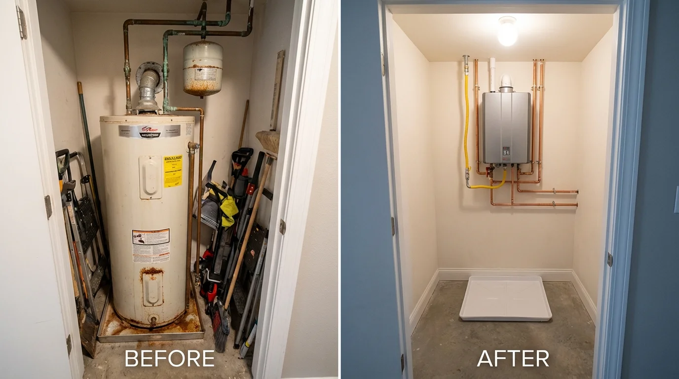 Tank water heater versus wall-mounted tankless unit comparison for Peshtigo, WI homeowners